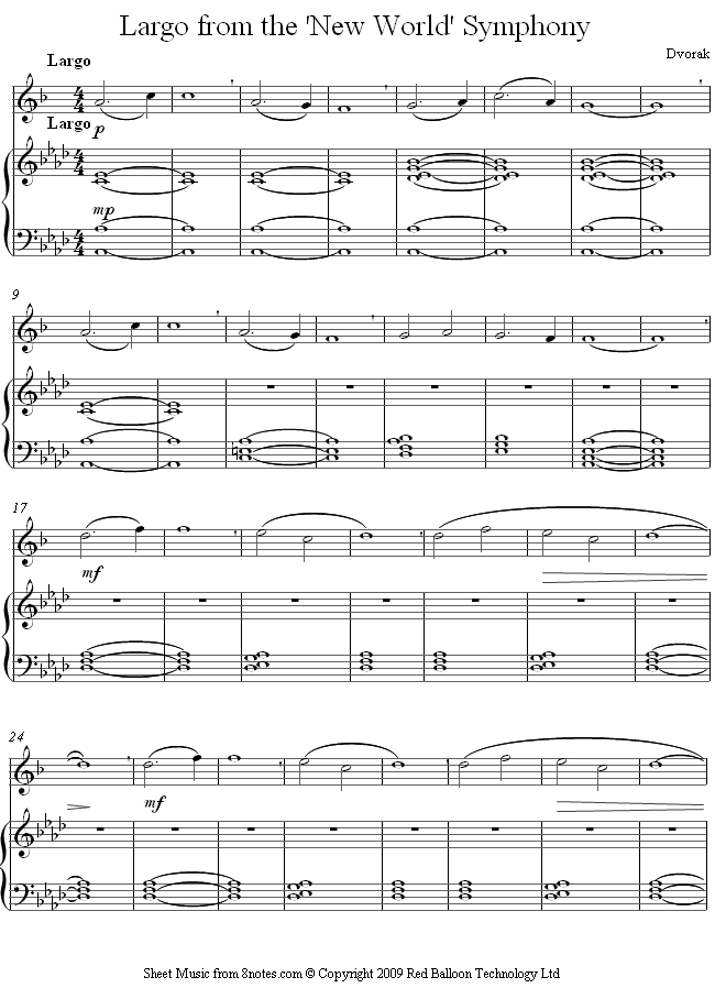 Dvořák - Largo from the New World Symphony sheet music for Saxophone Dvořák - Largo from the New World Symphony sheet music for Saxophone