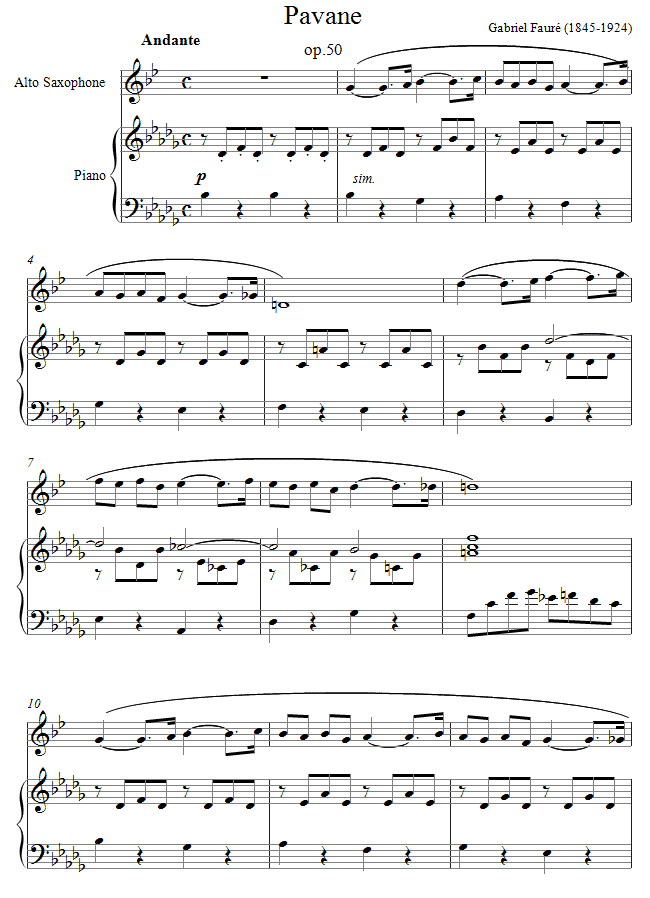 Fauré - Pavane sheet music for Saxophone Fauré - Pavane sheet music for Saxophone
