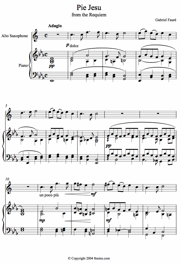 Fauré - Pie Jesu from the Requiem sheet music for Saxophone Fauré - Pie Jesu from the Requiem sheet music for Saxophone