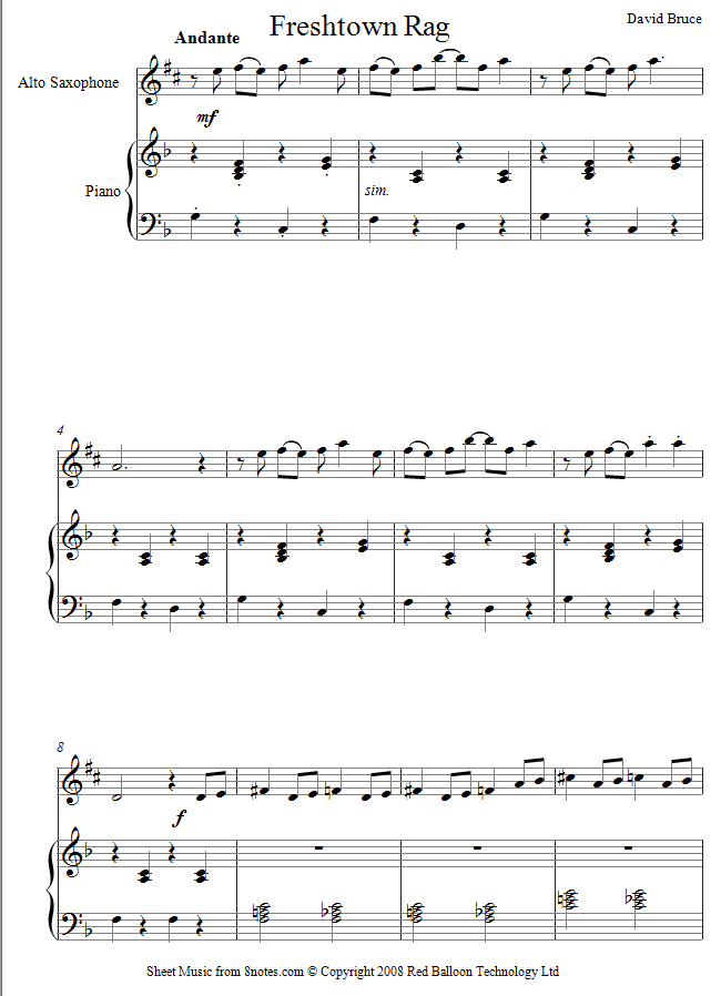 David Bruce - Freshtown Rag sheet music for Saxophone David Bruce - Freshtown Rag sheet music for Saxophone