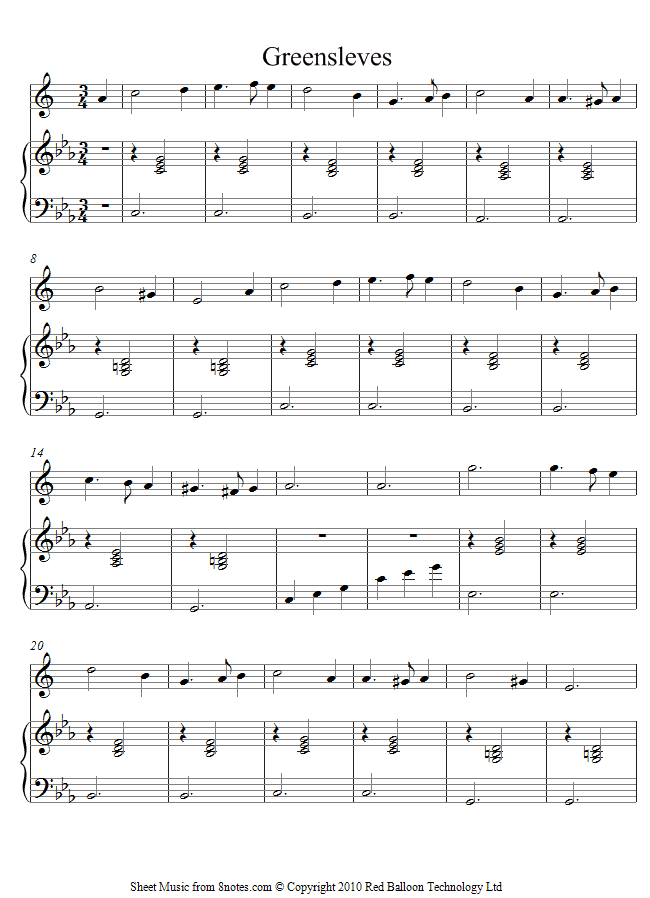 Greensleves sheet music for Saxophone Greensleves sheet music for Saxophone