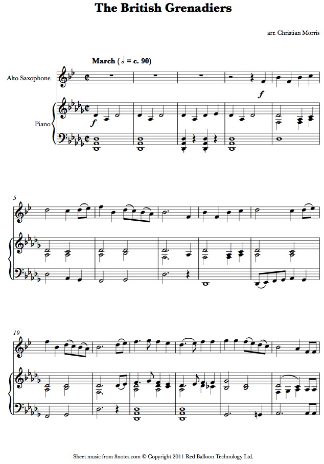 The British Grenaniers sheet music for Saxophone The British Grenaniers sheet music for Saxophone