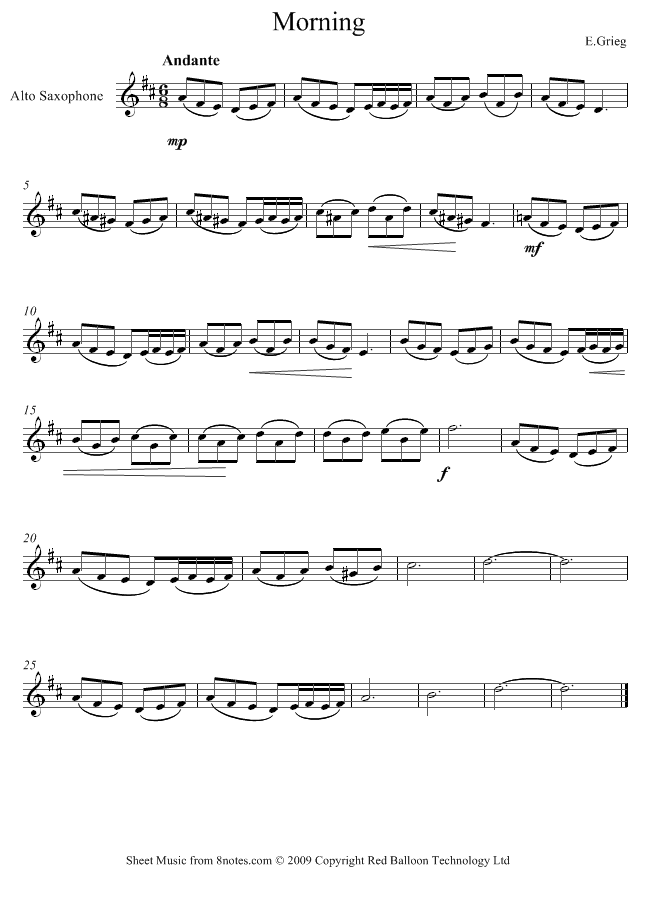 Grieg - Morning from Peer Gynt sheet music for Saxophone Grieg - Morning from Peer Gynt sheet music for Saxophone