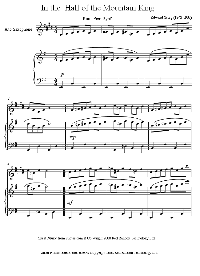 Grieg - In the Hall of the Mountain King sheet music for Saxophone Grieg - In the Hall of the Mountain King sheet music for Saxophone