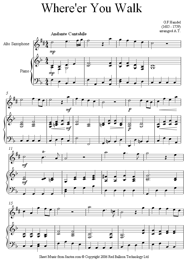 Handel - Where er you walk sheet music for Saxophone Handel - Where er you walk sheet music for Saxophone