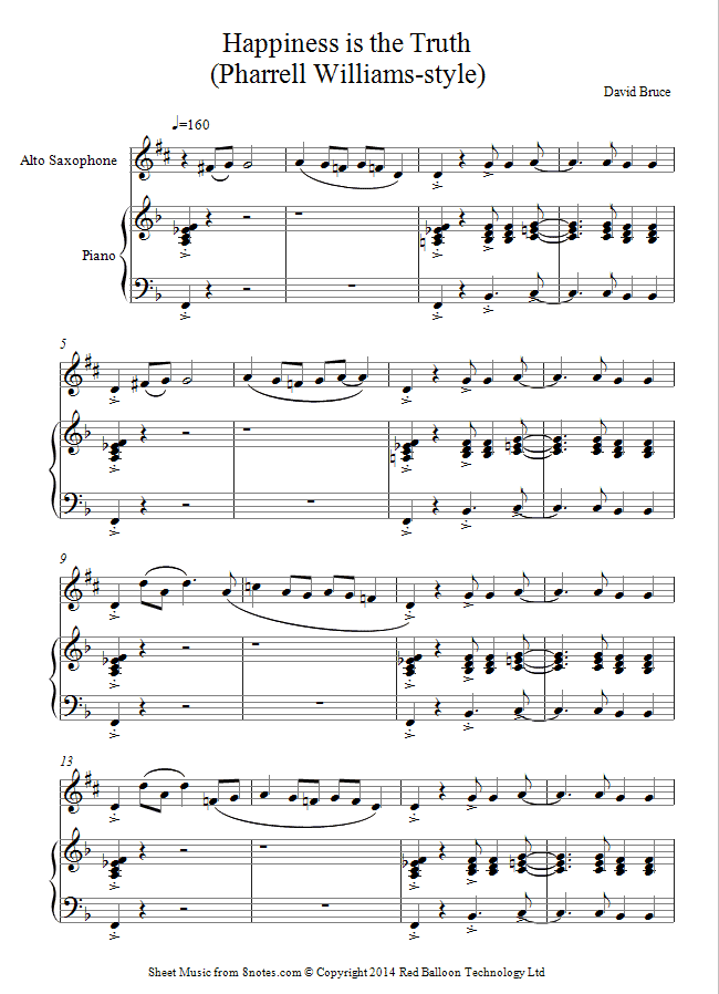 Pharrell Williams - Happiness is the Truth (Pharrell Williams-style) sheet music for Saxophone Pharrell Williams - Happiness is the Truth (Pharrell Williams-style) sheet music for Saxophone