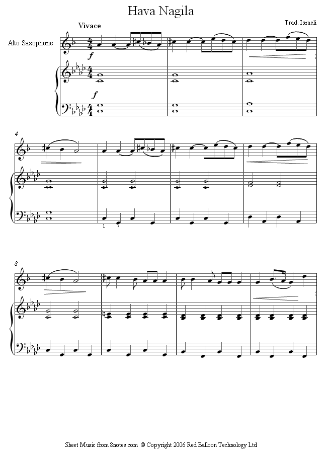 Hava Nagila sheet music for Saxophone Hava Nagila sheet music for Saxophone
