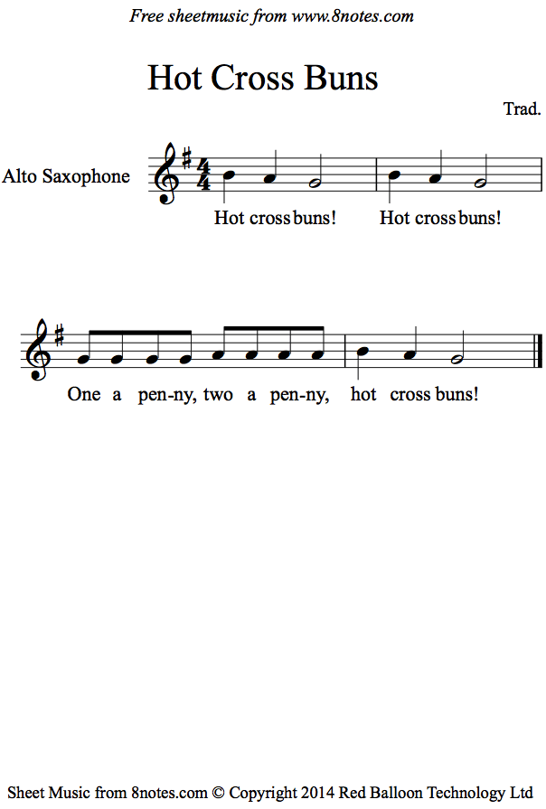 Hot Cross Buns sheet music for Saxophone Hot Cross Buns sheet music for Saxophone
