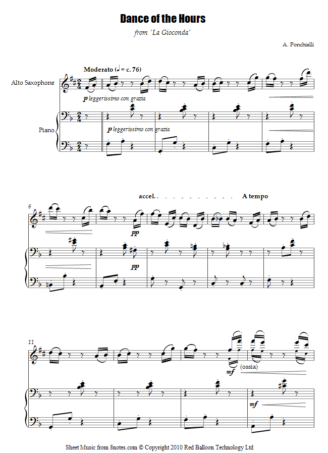 Ponchielli - Dance of the Hours from La Gioconda sheet music for Saxophone Ponchielli - Dance of the Hours from La Gioconda sheet music for Saxophone