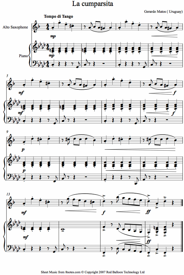La Cumparsita sheet music for Saxophone La Cumparsita sheet music for Saxophone