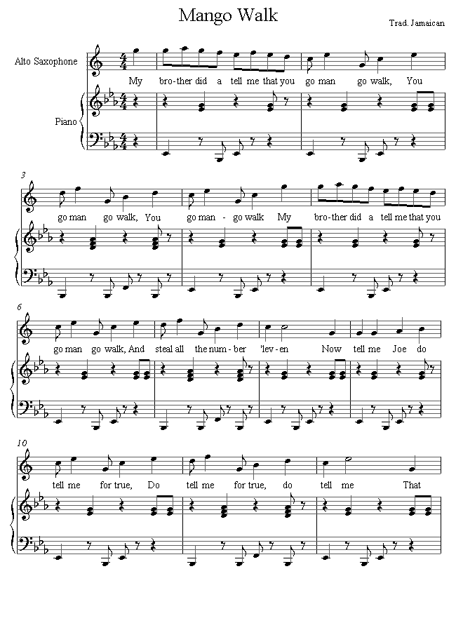 Mango Walk (Jamaican) sheet music for Saxophone Mango Walk (Jamaican) sheet music for Saxophone