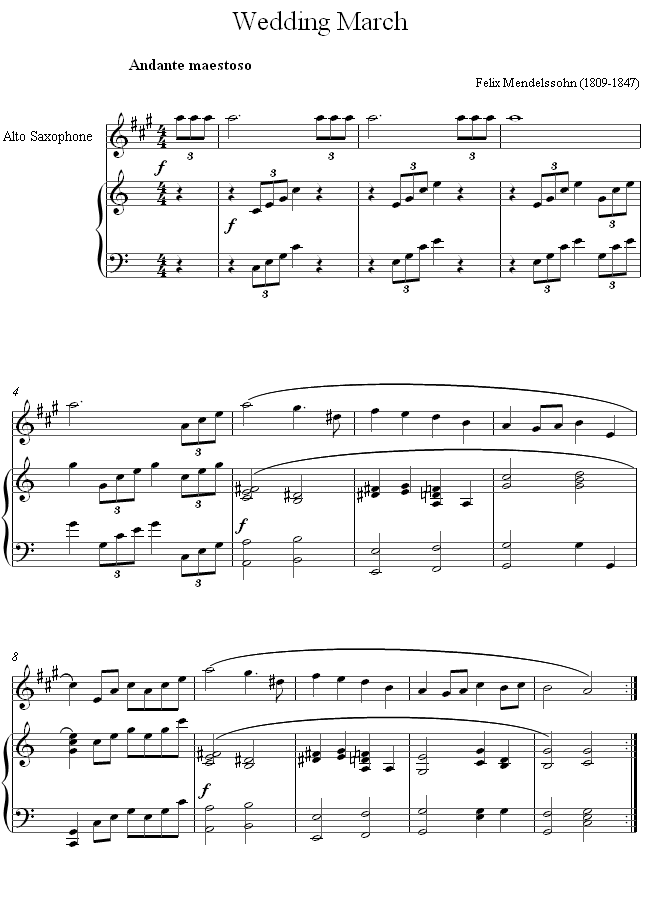 Mendelssohn - Wedding March from Midsummer Nights Dream sheet music for Saxophone Mendelssohn - Wedding March from Midsummer Nights Dream sheet music for Saxophone