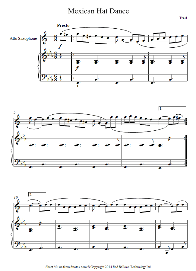 Mexican Hat Dance (Mexico) sheet music for Saxophone Mexican Hat Dance (Mexico) sheet music for Saxophone