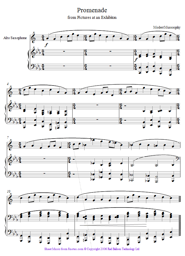 Mussorgsky - Promenade from Pictures at an Exhibition sheet music for Saxophone Mussorgsky - Promenade from Pictures at an Exhibition sheet music for Saxophone