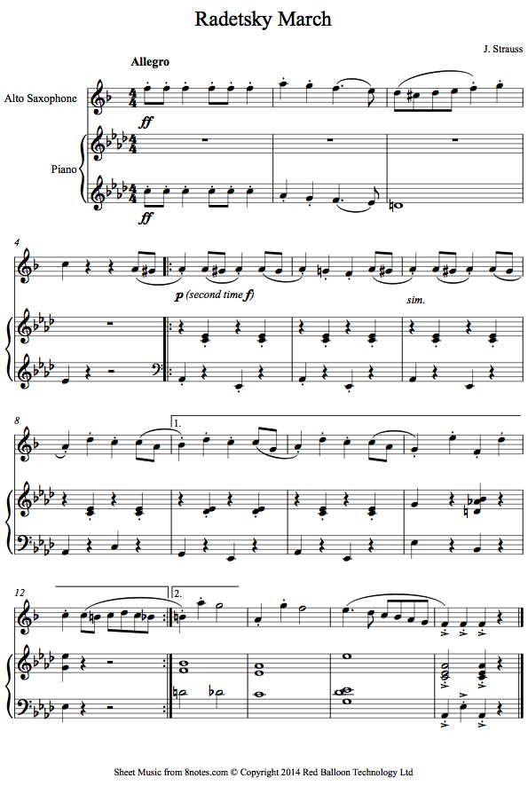Strauss I Radetsky March Sheet Music For Saxophone 8notes strauss-i-radetsky-march-sheet-music-for-saxophone-8notes