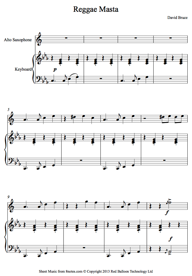 David Bruce - Reggae Masta sheet music for Saxophone David Bruce - Reggae Masta sheet music for Saxophone