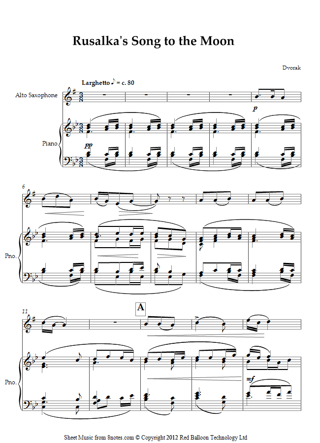 Dvořák - Rusalkas Song to the Moon sheet music for Saxophone Dvořák - Rusalkas Song to the Moon sheet music for Saxophone