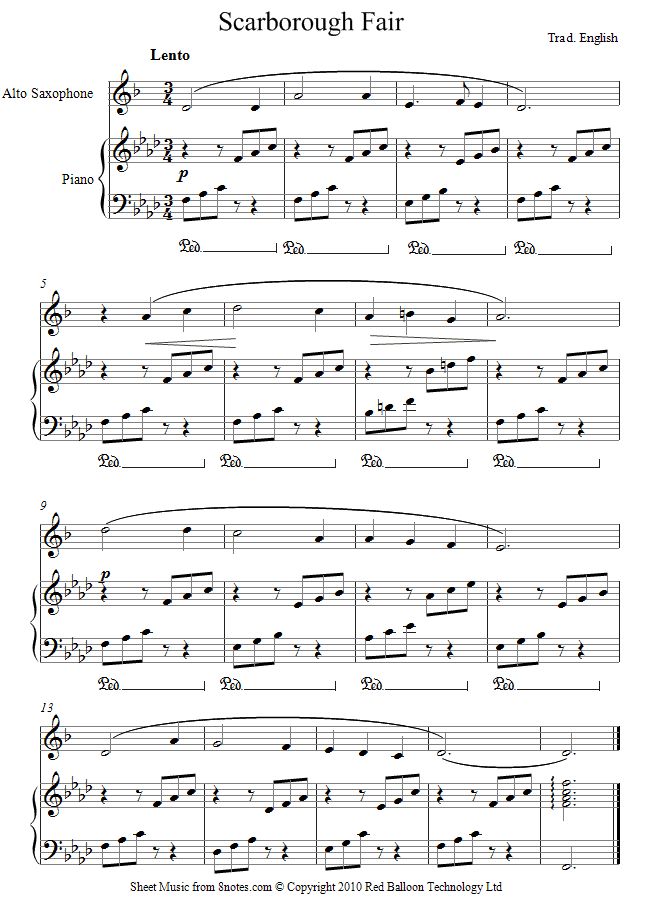 Scarborough Fair sheet music for Saxophone Scarborough Fair sheet music for Saxophone
