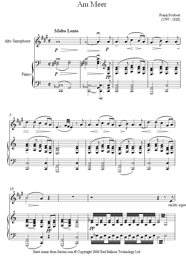Schubert - Am meer sheet music for Saxophone Schubert - Am meer sheet music for Saxophone