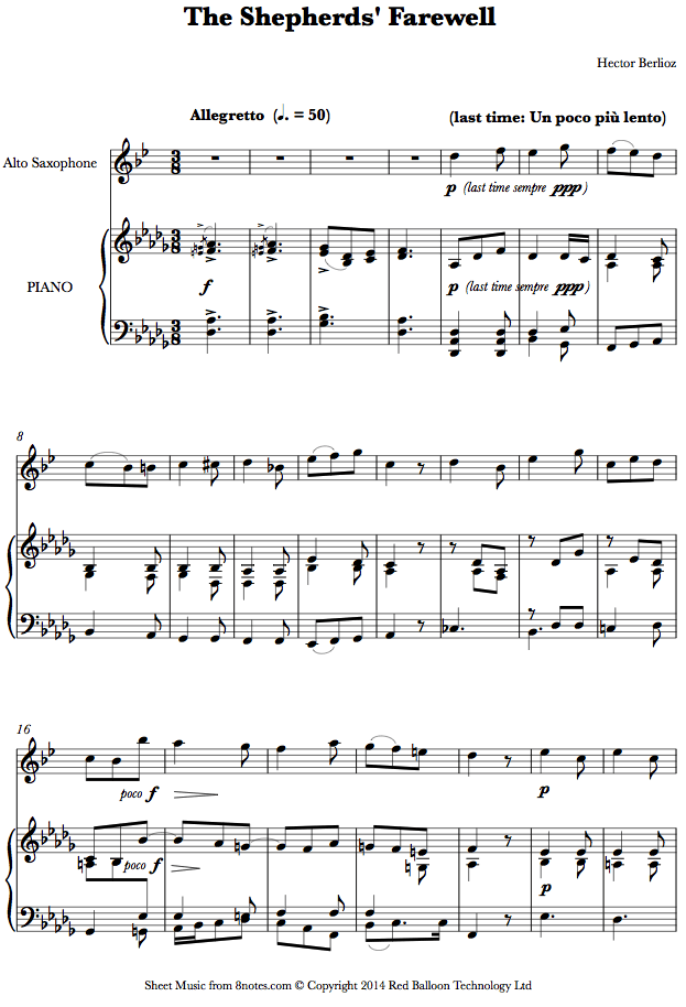 Berlioz - The Shepherds Farewell sheet music for Saxophone Berlioz - The Shepherds Farewell sheet music for Saxophone