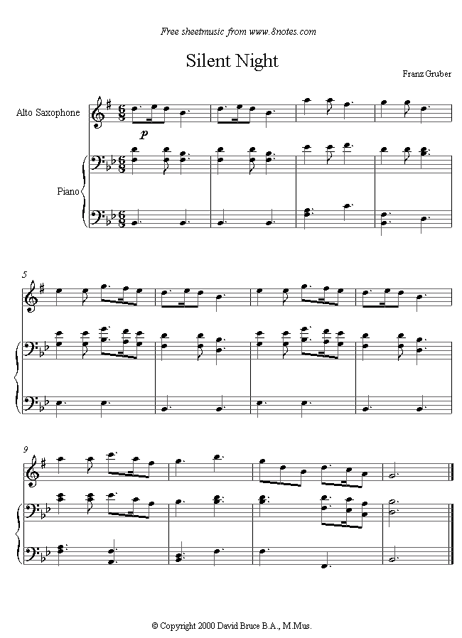 Silent Night (alto) sheet music for Saxophone - 8notes.com