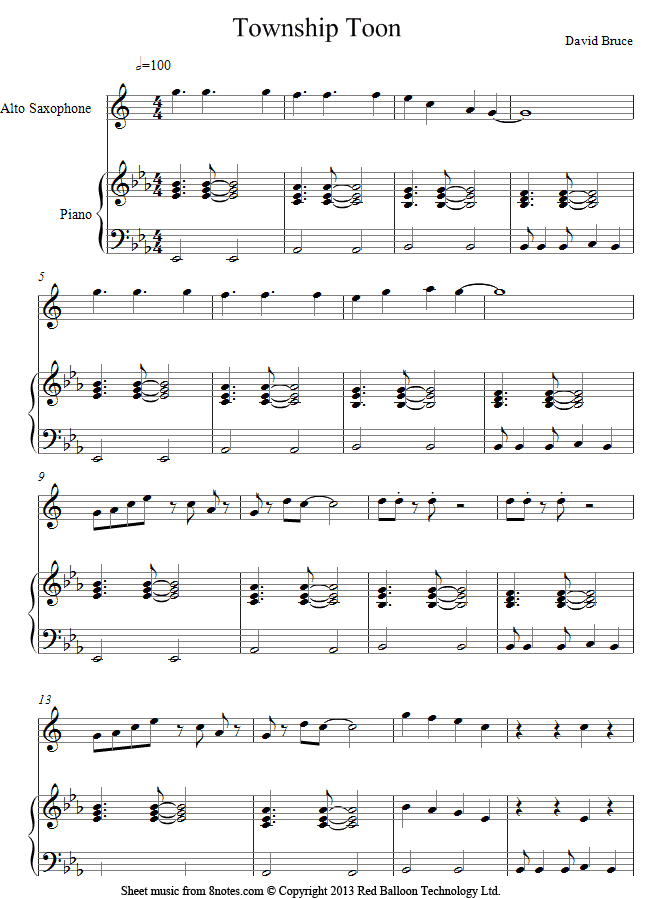 David Bruce - Township Toon sheet music for Saxophone David Bruce - Township Toon sheet music for Saxophone