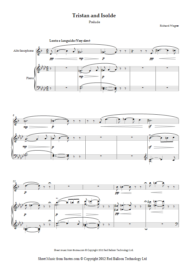 Wagner - Tristan and Isolde Prelude (Opening Excerpt) sheet music for Saxophone Wagner - Tristan and Isolde Prelude (Opening Excerpt) sheet music for Saxophone