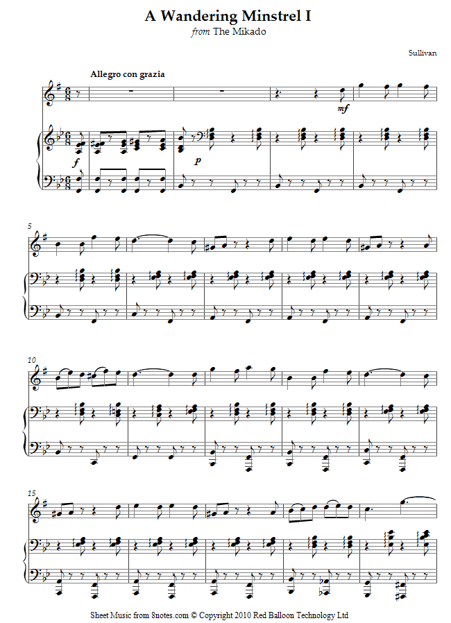 Sullivan - A Wandering Minstrel I from The Mikado sheet music for Saxophone Sullivan - A Wandering Minstrel I from The Mikado sheet music for Saxophone