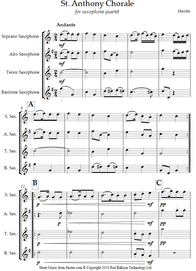 Saxophone Quartet Sheet Music