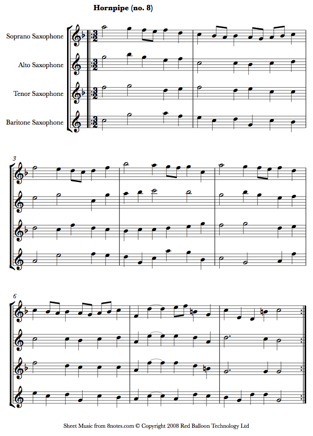 Handel Hornpipe from Water Music sheet music for Saxophone Quartet