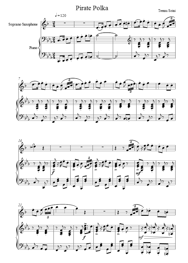 Teemu Soini - Pirate Polka sheet music for Soprano Saxophone Teemu Soini - Pirate Polka sheet music for Soprano Saxophone