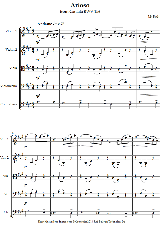 Bach - Arioso from Cantata BWV 156 sheet music for String Ensemble Bach - Arioso from Cantata BWV 156 sheet music for String Ensemble