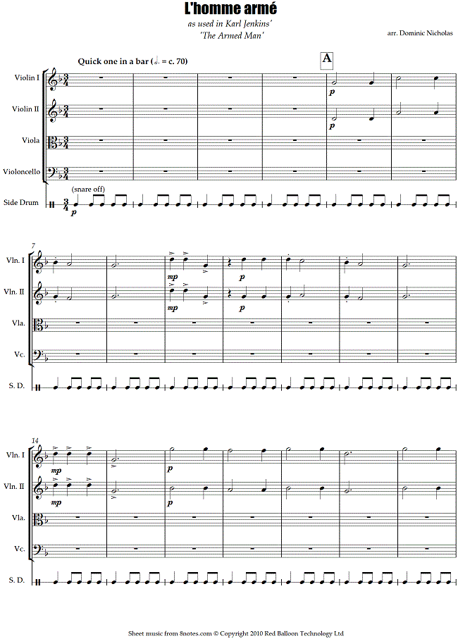 L'homme armé sheet music for String Ensemble L'homme armé sheet music for String Ensemble