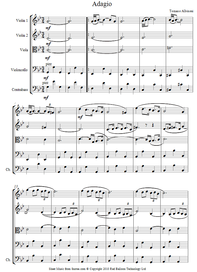 Albinoni - Adagio sheet music for String Ensemble Albinoni - Adagio sheet music for String Ensemble