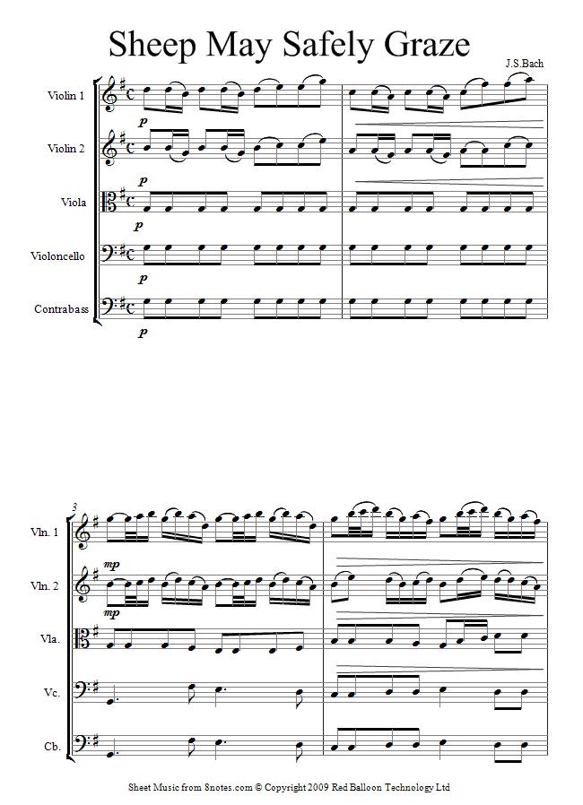 Bach - Sheep May Safely Graze from Cantata 208 sheet music for String Ensemble Bach - Sheep May Safely Graze from Cantata 208 sheet music for String Ensemble