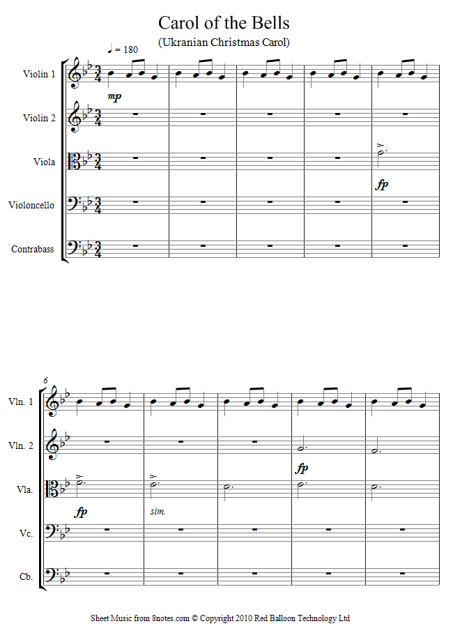 Carol of the Bells sheet music for String Ensemble Carol of the Bells sheet music for String Ensemble