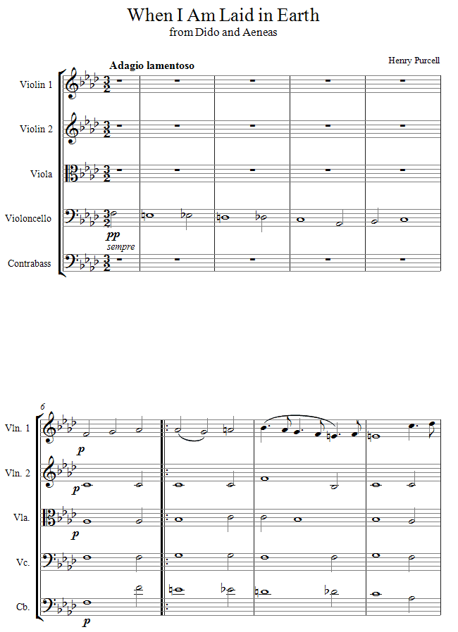 Purcell - Didos Lament sheet music for String Ensemble Purcell - Didos Lament sheet music for String Ensemble