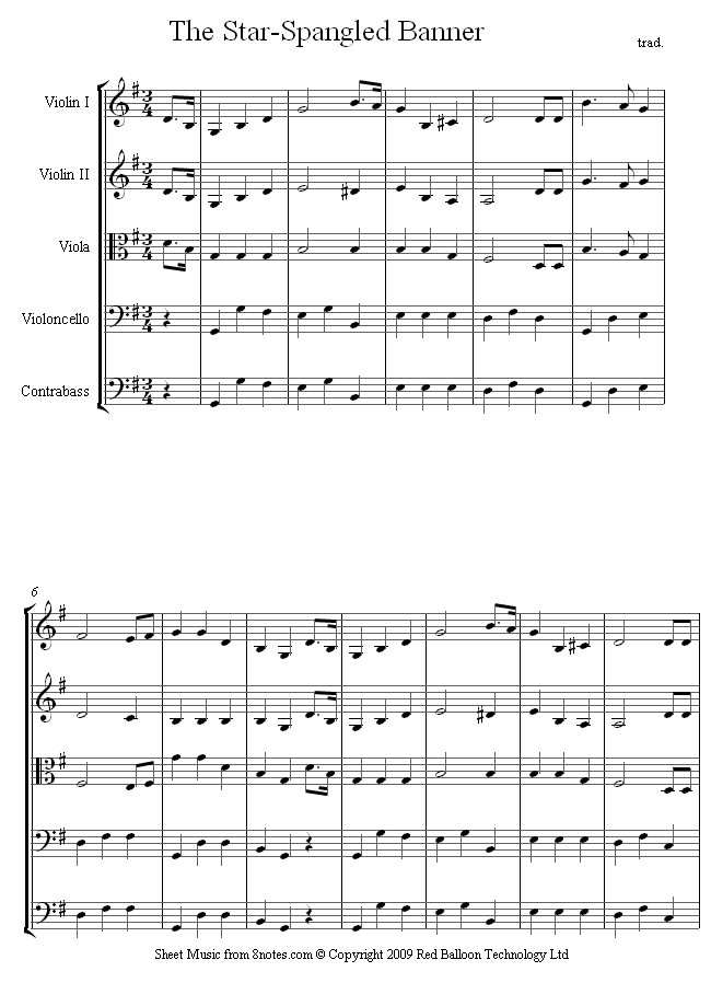 Star Spangled Banner sheet music for String Ensemble Star Spangled Banner sheet music for String Ensemble