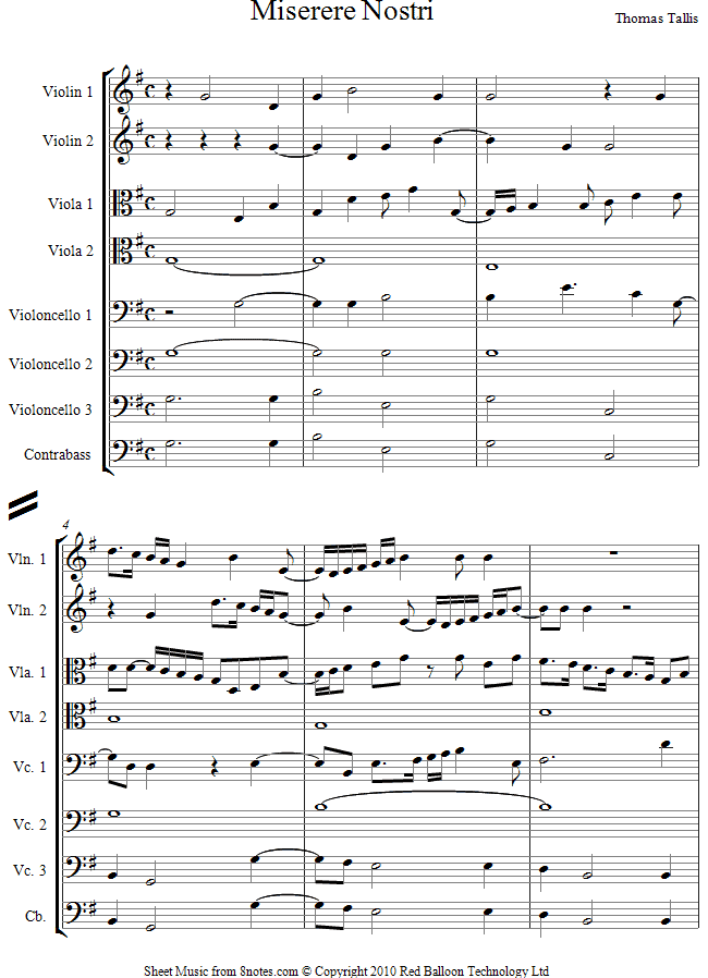 Thomas Tallis - Miserere Nostri sheet music for String Ensemble Thomas Tallis - Miserere Nostri sheet music for String Ensemble