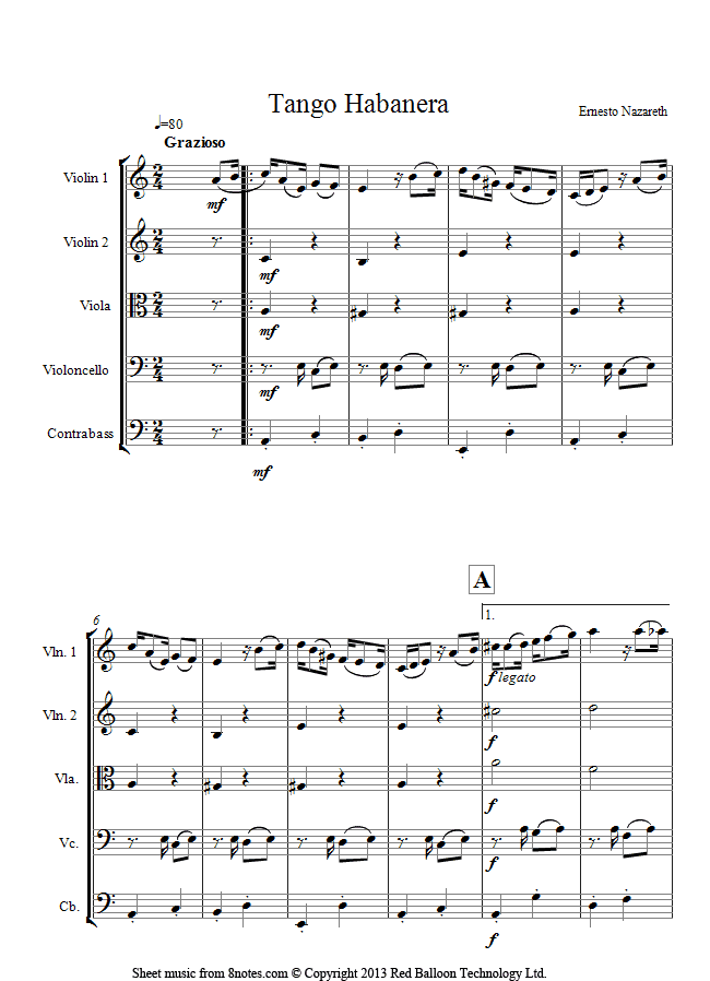 Ernesto Nazareth - Tango Habanera sheet music for String Ensemble Ernesto Nazareth - Tango Habanera sheet music for String Ensemble
