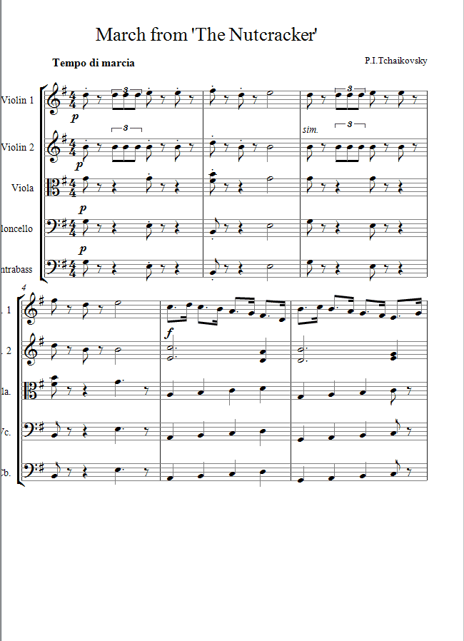 Tchaikovsky - March from Nutcracker sheet music for String Ensemble Tchaikovsky - March from Nutcracker sheet music for String Ensemble