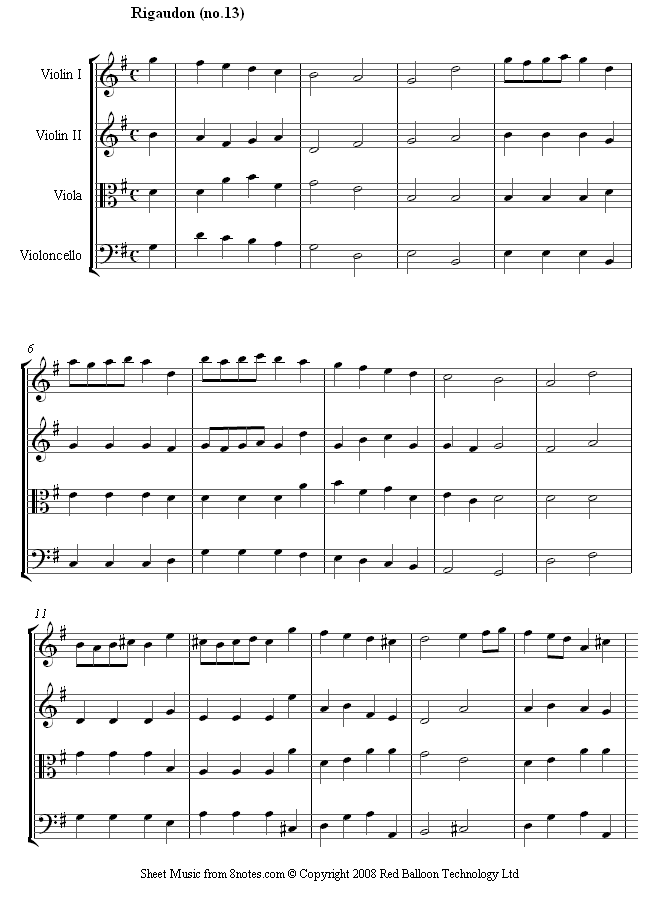Handel - Rigaudon from Water Music sheet music for String Quartet Handel - Rigaudon from Water Music sheet music for String Quartet