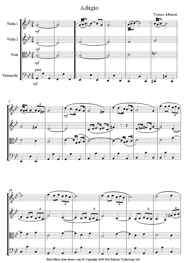 Albinoni - Adagio sheet music for String Quartet Albinoni - Adagio sheet music for String Quartet