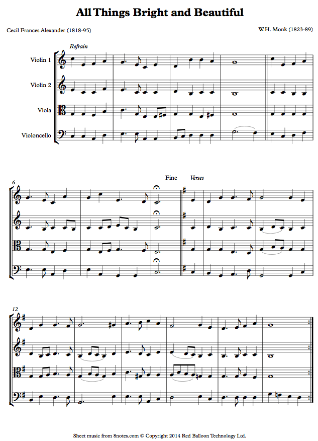 Monk - All Things Bright and Beautiful sheet music for String Quartet Monk - All Things Bright and Beautiful sheet music for String Quartet