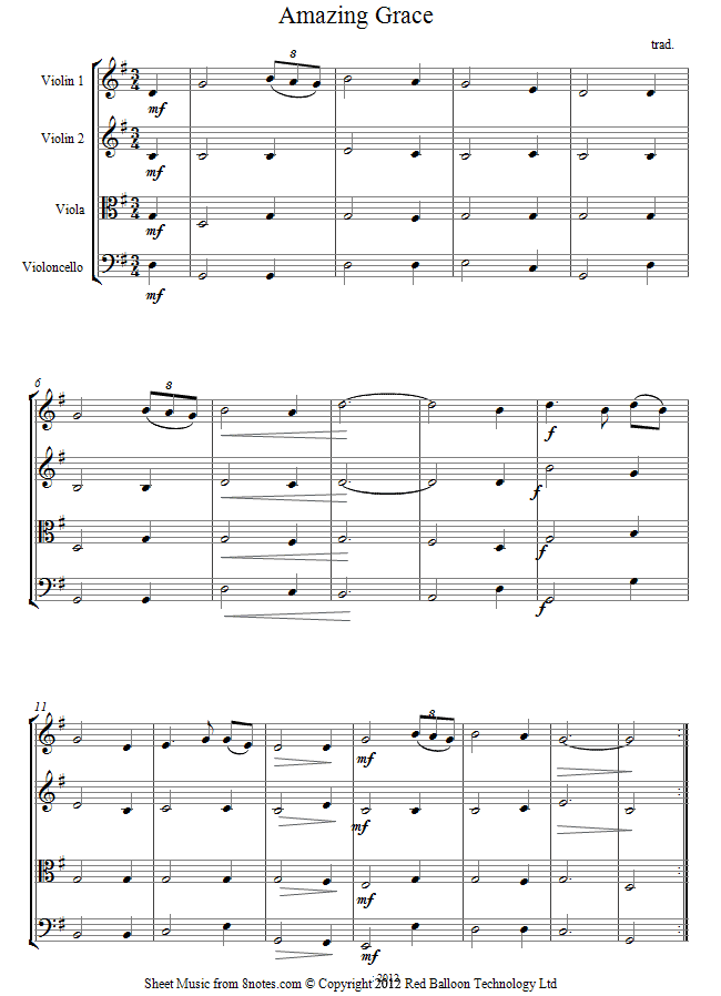 Amazing Grace sheet music for String Quartet Amazing Grace sheet music for String Quartet