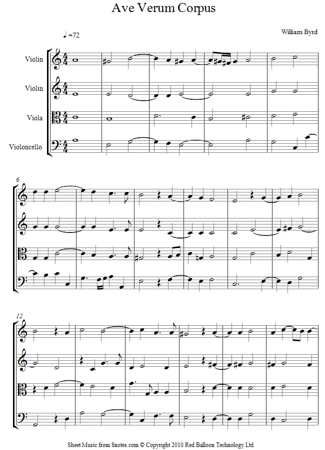 Byrd - Ave Verum Corpus sheet music for String Quartet Byrd - Ave Verum Corpus sheet music for String Quartet