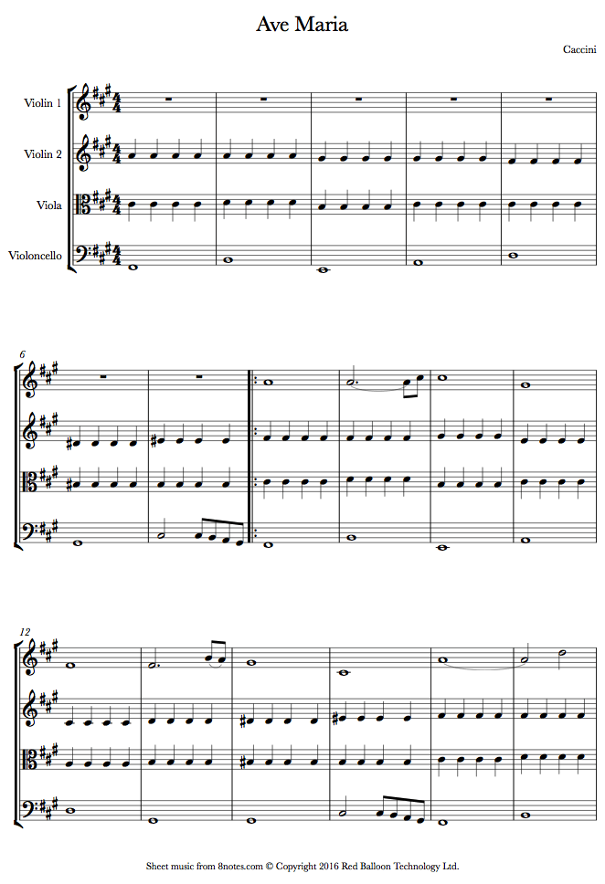 Caccini Ave Maria sheet music for String Quartet