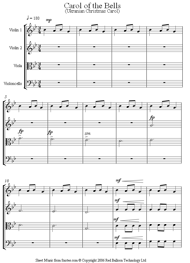 Carol of the Bells sheet music for String Quartet Carol of the Bells sheet music for String Quartet