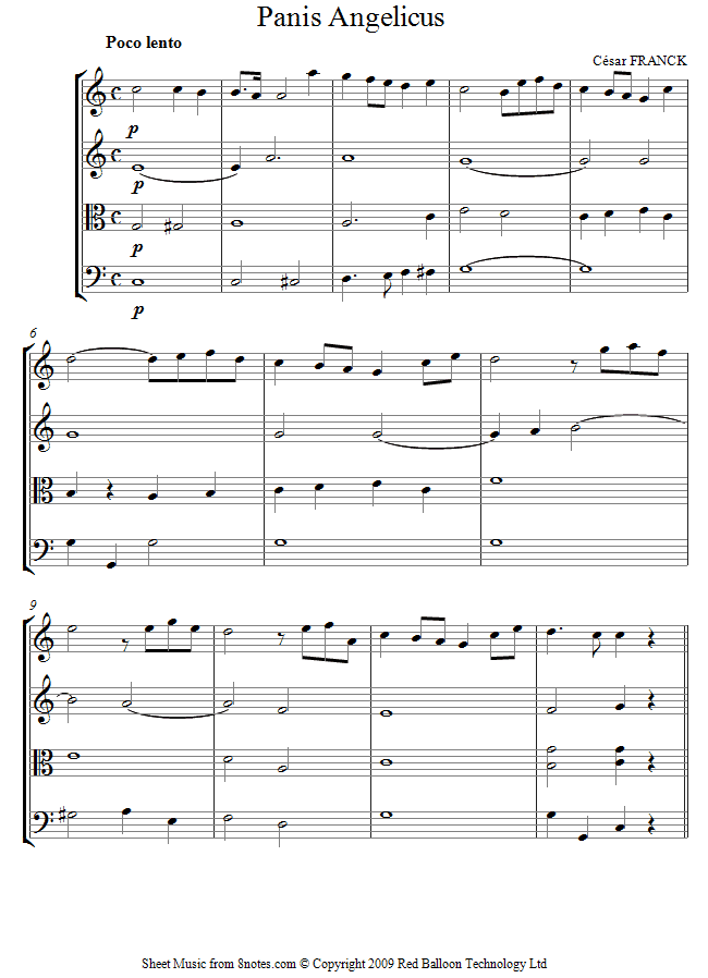 Franck - Panis Angelicus sheet music for String Quartet Franck - Panis Angelicus sheet music for String Quartet