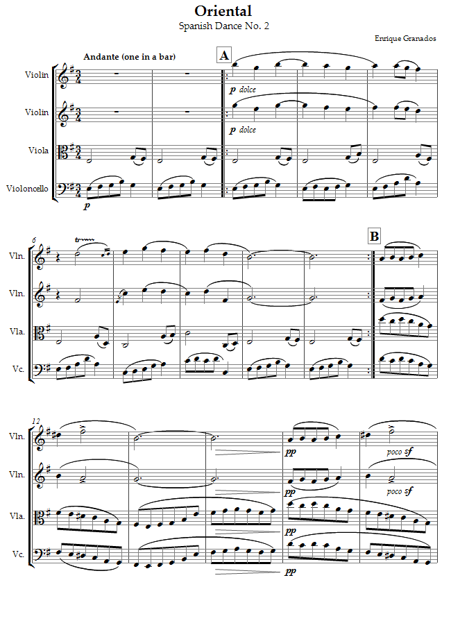 Granados Oriental Spanish Dance No. 2 sheet music for String